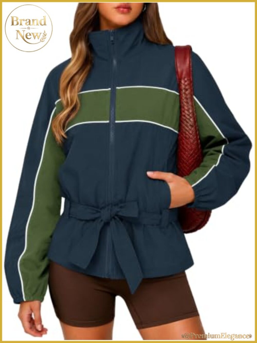 Women's Lightweight Windbreaker Jacket Casual Outerwear with Belt